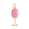 Brass Enamel Pendants, with Jump Ring, Wine Glass Charms, Rack Plating, Cadmium Free & Lead Free, Lasting Plated, Real 18K Gold Plated, Hot Pink, 18.5x7.5x1.5mm, Hole: 3.5mm