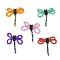 Glass Pendants, with 304 Stainless Steel Finding, Dragonfly Charms, Mixed Color, 39~43x30~33x2mm, Hole: 3mm