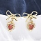Brass Micro Pave Clear Cubic Zirconia Dangle Stud Earrings, with Glass, Rack Plating, Long-Lasting Plated, Lead Free & Cadmium Free, Bowknot & Heart, Real 18K Gold Plated, 20x15mm