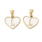 304 Stainless Steel Pave Natural White Shell Heart with Initial Slice Pendants, Ion Plating(IP), Golden, Letter L, 14x16x2mm, Hole: 4.5x3mm