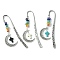 3Pcs 3 Style Crescent Moon Alloy Pendant Bookmark with Chakra Gemstone Chip & Cross, Flower Pattern Hook Bookmarks, Mixed Color, 118mm, 1pc/style