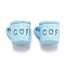 Spray Painted Brass Pendants, Cup with Word Coffee, Azure, 9x12x8mm, Hole: 3.5x1.5mm