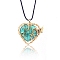 Synthetic Turquoise Dyed Metal Wire Wrapped Heart Pendants, Golden Plated Butterfly Charms, 42x37mm