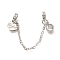 Brass Clear Cubic Zirconia European Safety Chains wtih Heart Charms, Cadmium Free & Nickel Free & Lead Free, for European Bracelet Making, Platinum, 75mm, Hole: 3mm