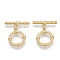 Brass Toggle Clasps, with Jump Rings, Nickel Free, Ring, Real 18K Gold Plated, Ring: 17.5x15x2.5mm, Hole: 1.2mm, Bar: 21.5x4.5x1.5mm, Hole: 1.2mm, Jump Ring: 5x0.8mm.