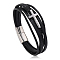 Leather Cord Multi-starand Bracelet, Cross Link Bracelet with Stainless Steel Magnetic Clasp for Men Women, Stainless Steel Color, 8-1/4 inch(21cm)