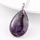 Кулоны с аметистом из латуни платинового цвета в форме капли G-F267-07D-1