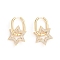 Brass Micro Pave Cubic Zirconia Huggie Hoop Earrings, Long-Lasting Plated, for Jewish, Star of David, Clear, 33mm, Pin: 0.8mm