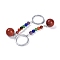Natural Red Jasper Round Beaded Keychain, with Iron Rings, 95~96mm