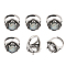 6Pcs Adjustable Alloy Finger Ring Findings, 4 Claw Prong Pad Ring Settings, Rhombus with Round Tray, Antique Silver, Inner Diameter: 18~21mm, Tray: 12x12mm