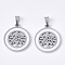 201 Stainless Steel Pendants, with Shell and Random Size Snap on Bails, Flat Round with Tree, Stainless Steel Color, 23x20x2mm, Hole: 7~10x3~5mm