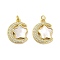 Brass Micro Pave Clear Cubic Zirconia Pendants, Cadmium Free & Lead Free, with Shell, Jump Ring, Moon with Star, Real 18K Gold Plated, 21x17x3mm, Hole: 3.5mm