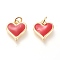Real 18K Gold Plated Brass Charms, with Enamel and Jump Rings, Long-Lasting Plated, Heart, Red, 14x13x2.8mm, Jump Ring: 5x1mm, 3mm Inner Diameter