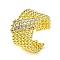 Brass Micro Pave Cubic Zirconia Open Cuff Rings, Cadmium Free & Lead Free, Wide Ring, Real 16K Gold Plated, US Size 6 1/2(16.9mm)