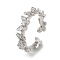 Brass with Cubic Zirconia Open Cuff Rings, Butterfly, Platinum, US Size 8 1/4(18.3mm)
