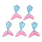 Resin Pendants, with Glitter Powder and Iron Findings, Mermaid Tail Shape, Platinum, Hot Pink, 46x30x6mm, Hole: 2mm