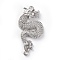 Brass Micro Pave Cubic Zirconia Links connectors, Dragon, Clear, Platinum, 33x15.5x3mm, Hole: 1.6mm