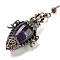 Natural Amethyst Dowsing Pendulum Big Pendants, with Rack Plating Red Copper Alloy Findings, Lead Free & Cadmium Free, Teardrop, 298~305mm