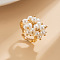 Alloy & Iron & Plastic Pearl Round Beaded Finger Rings for Women, Golden, Inner Diameter: 17mm