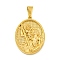Ion Plating(IP) 304 Stainless Steel Pendants, Oval with Saint Charm, Golden, 35.5x26x4mm, Hole: 9.5x5mm