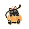 Halloween Theme Alloy Enamel Pendants, Light Gold, Cat Charm, Pumpkin Pattern, 28x24x1.5mm, Hole: 2.2mm