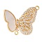 Brass Micro Pave Clear Cubic Zirconia with Natural Shell Fold Over Clasps, Cadmium Free & Nickel Free & Lead Free, Butterfly, Real 18K Gold Plated, 19.5x22.5x10mm, Hole: 1mm & 1.4mm