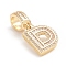 Brass Micro Pave Cubic Zirconia Pendants, Long-Lasting Plated, Letter, Clear, Letter.D, 32mm, Hole: 6.5x9mm, Letter.D: 18x16x3.5mm