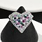 Heart Brass Micro Pave Cubic Zirconia Cuff Rings for Women, Cadmium Free & Lead Free, Rack Plating, Platinum, Colorful, 15.4~16.8mm