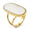 Oval 304 Stainless Steel Enamel Open Cuff Rings for Women, Real 18K Gold Plated, Inner Diameter: 16mm