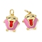 Brass Enamel Charms, Hippo Charm, with Jump Ring, Lead Free & Cadmium Free, Long-Lasting Plated, Rack Plating, Real 18K Gold Plated, Red, 14x12.5x7mm, Hole: 3.4mm
