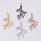 Brass Micro Pave Cubic Zirconia Pendants, Branch, Mixed Color, 37~38x23x3mm, Hole: 3x5mm