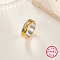 Two Tone 925 Sterling Silver Grooved Finger Rings, Platinum & Golden, 6mm, Inner Diameter: 17mm