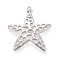 Brass Pendants, Cadmium Free & Lead Free, Star, with Jump Ring, Platinum, 40x37x5mm, Hole: 3.5mm