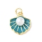 Brass Enamel Pendants, Shell Shape Charms with ABS Imitation Pearl Beads and Jump Rings, Rack Plating, Cadmium Free & Lead Free, Long-Lasting Plated, Real 18K Gold Plated, Steel Blue, 16.5x14.5x6.5mm, Hole: 3.5mm