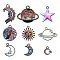 18Pcs 9 Style Rainbow Color Alloy Pendants, Cadmium Free & Nickel Free & Lead Free, Moon, Moon with Star, Flat Round with Moon & Sun, Sun, Planet, 12~29x11~32x1.5~3mm, Hole: 1.6~2mm, 2pcs/style