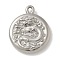 304 Stainless Steel Pendants, Flat Round with Dragon Charms, Stainless Steel Color, 23.5x19.5x4.5mm, Hole: 1x2mm