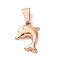 304 Stainless Steel Pendants, Dolphin Charms, Rose Gold, 17x13x3.5mm, Hole: 6x3.5mm