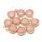 Natural White Jade Pendants, with Nickel Free Brass Findings, Faceted, Dyed, teardrop, Golden, Light Salmon, 17.5x13.5x6.5mm, Hole: 2mm