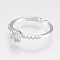 Adjustable Brass Cuff Rings, Open Rings Components, with Cubic Zirconia, Flower, Platinum, 16mm, Pin: 0.5mm