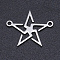 Non-Tarnish 201 Stainless Steel Links connectors, Laser Cut, Hollow Star, Stainless Steel Color, 14.5x18x1mm, Hole: 1.5mm