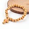 Cross Wood Beaded Stretch Charm Bracelets, BurlyWood, 55mm