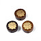 Natural Wood Undyed Beads, with Lotus-Shaped Raw(Unplated) Brass Slices, Flat Round, Saddle Brown, 15x7mm, Hole: 1.8mm