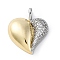 Brass Micro Pave Cubic Zirconia Pendants, Cadmium Free & Lead Free, Real 18K Gold Plated, Platinum, Heart, 30x25x6.5mm, Hole: 3.5x6.5mm