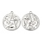 Non-Tarnish 304 Stainless Steel Pendants, Flat Round with Moon & Star Charm, Stainless Steel Color, 30x26.5x2.5mm, Hole: 3mm