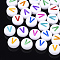 Initial Acrylic Beads, Horizontal Hole, Flat Round, Mixed Color, Letter.V, 7x3.5~4mm, Hole: 1.2mm, about 370pcs/50g