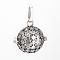 Brass Cage Pendants, Nickel Free, For Chime Ball Pendant Necklaces Making, Hollow Round with Flower, Antique Silver, 23x23x18mm, Hole: 4x8mm, inner size: 16mm