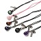 Adjustable Natural Gemstone Pendant Necklaces, with Nylon Thread, Alloy Charms & Beads, Flat Round with Tree of Life, 29.9 inch(76cm)