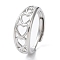 Non-Tarnish 304 Stainless Steel Hollow Heart Adjustable Rings, Stainless Steel Color, Inner Diameter: 17.9mm
