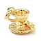 Brass Pendants, with Jump Rings, Cadmium Free & Lead Free, Cup with Saucer & Word Roya, Real 18K Gold Plated, 15mm, Hole: 3.3mm