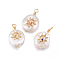 Natural Cultured Freshwater Pearl Pendants, with Brass Micro Pave Cubic Zirconia Findings, Nuggets with Sun, Golden, Mixed Color, 17~26x11~16x5~11mm, Hole: 1.6~2mm